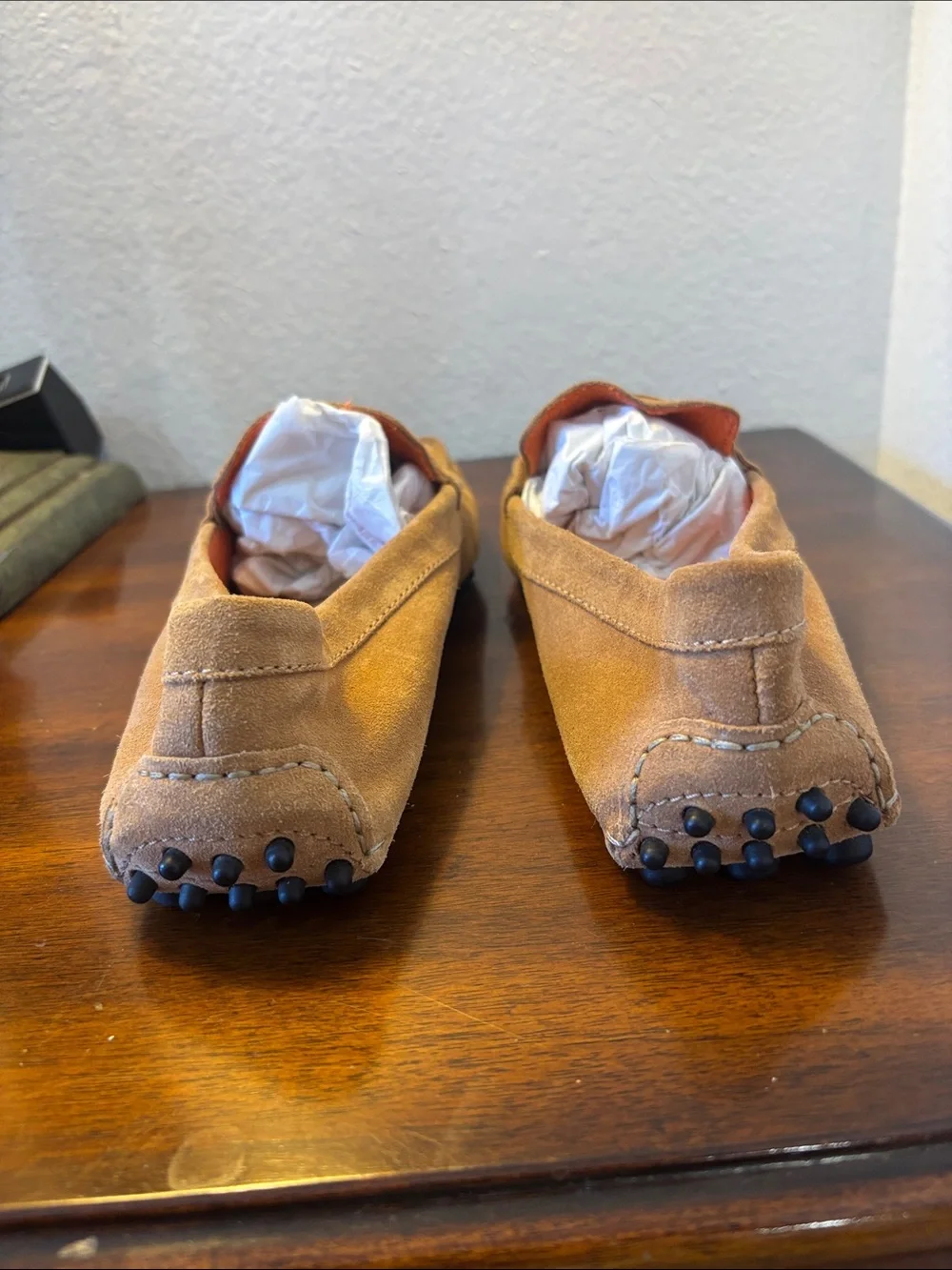 Manolo Blahnik brown Suede Penny Loafers with Orange Accent